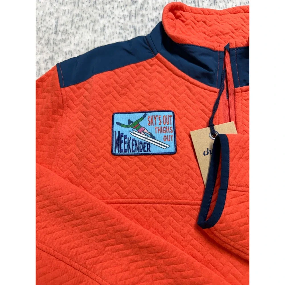 Chubbies Mens The Fire Coral Quilted Quarter-Zip Pullover Orange Navy 615253-142
